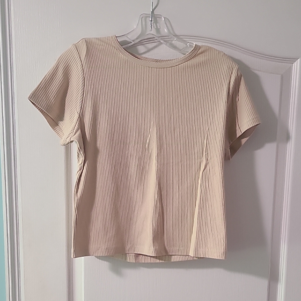 Old Navy Cream Ribbed Short Sleeve Top